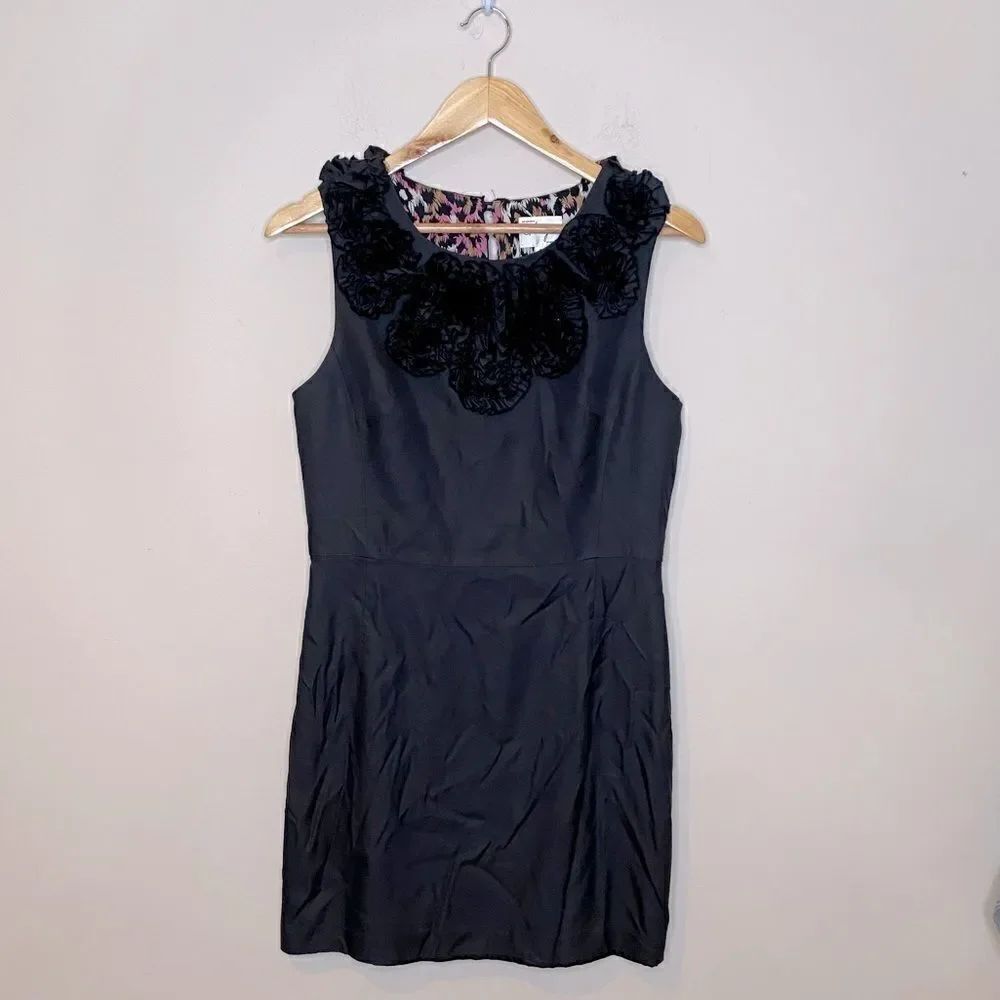 Milly Silk Wool Blend Ruffle Blk Sleeveless Dress